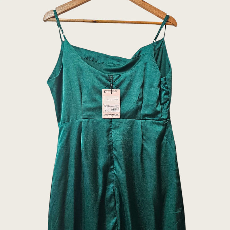 Miss Guided UK 12 Deep Green Cowl Neck Satin Dress New