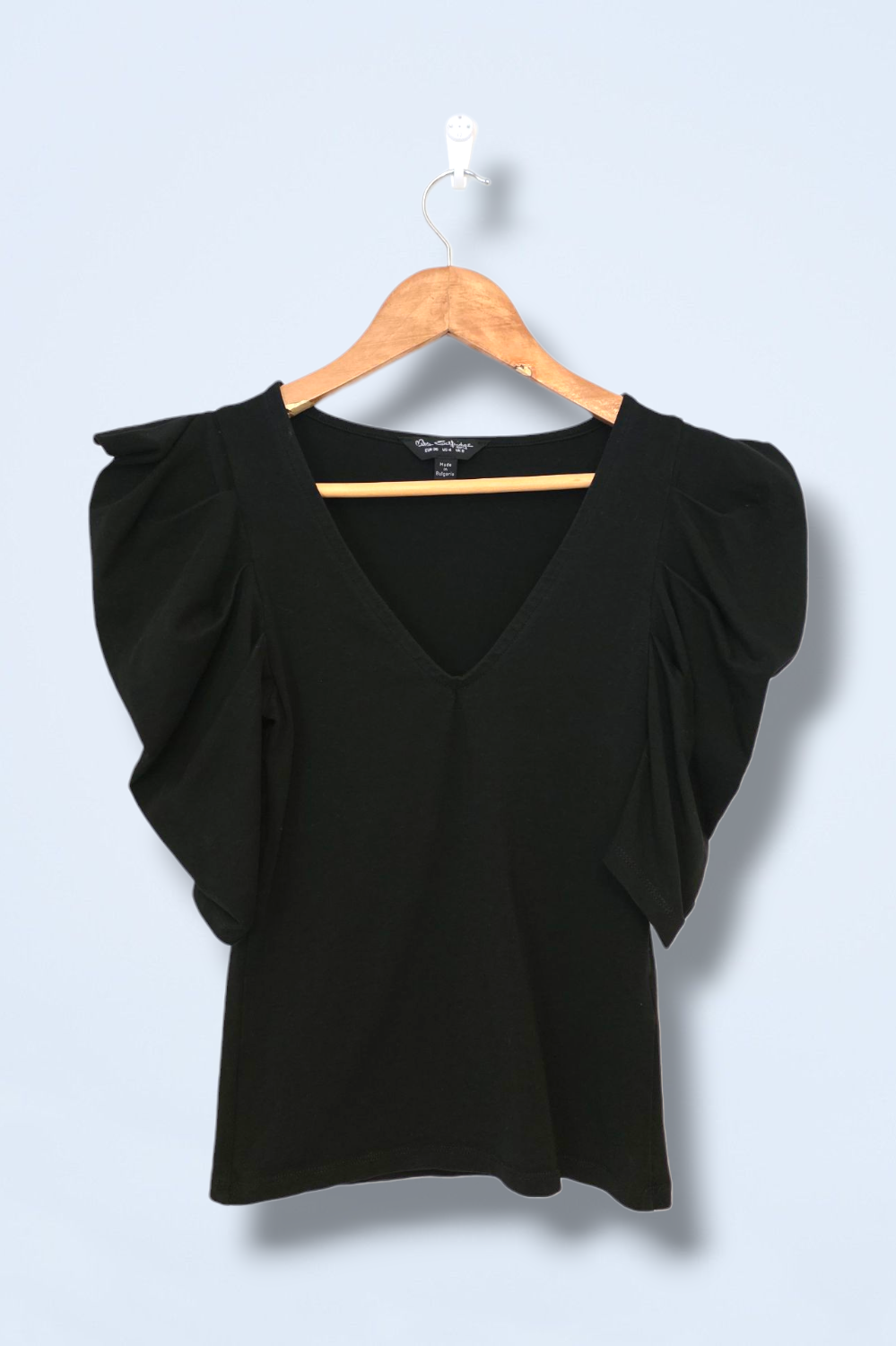 Miss Selfridge Black V-Neck Top Ruffled Sleeve Size 8