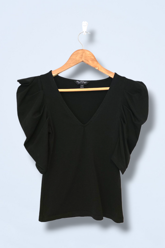 Miss Selfridge Black V-Neck Top Ruffled Sleeve Size 8