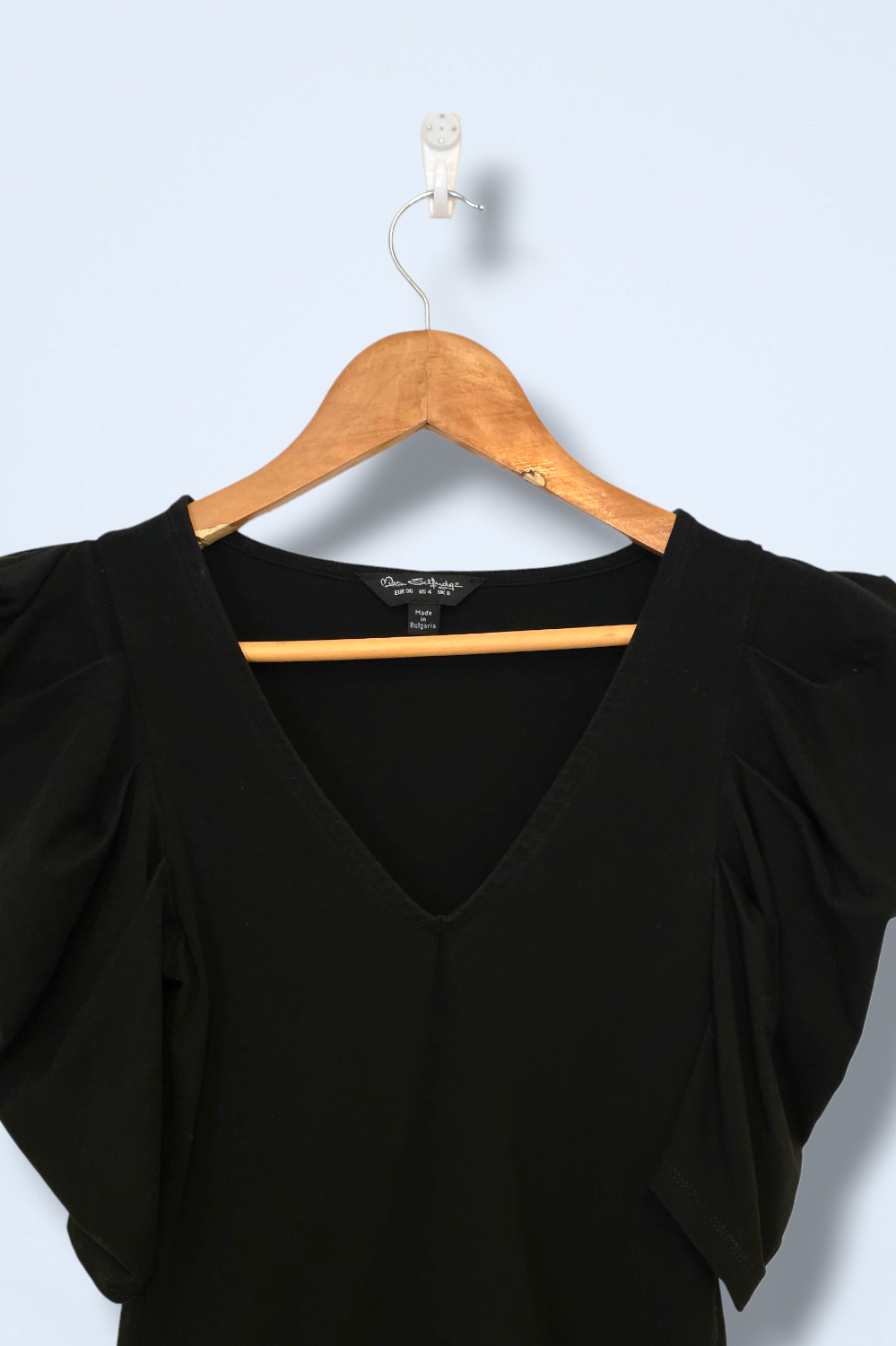Miss Selfridge Black V-Neck Top Ruffled Sleeve Size 8