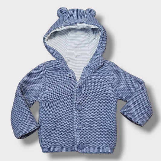 Mothercare Baby Blue Knit Hooded Cardigan – Up to 3 Months – 100% Cotton