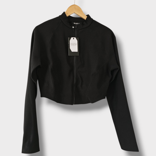 NaaNaa Black Ribbed Cropped Zip-Up Jumper – XL – New with Tags