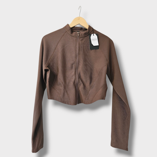 NaaNaa Brown Ribbed Cropped Zip-Up Jumper – XL – New with Tags