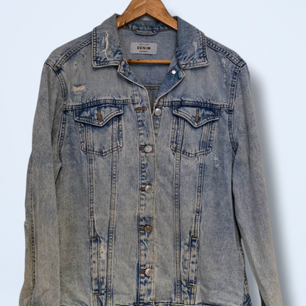 New Look UK 12 Long Sleeved Ripped Denim Jacket Button-up