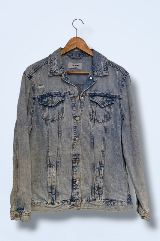 New Look UK 12 Long Sleeved Ripped Denim Jacket Button-up