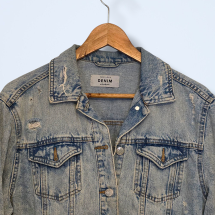New Look UK 12 Long Sleeved Ripped Denim Jacket Button-up