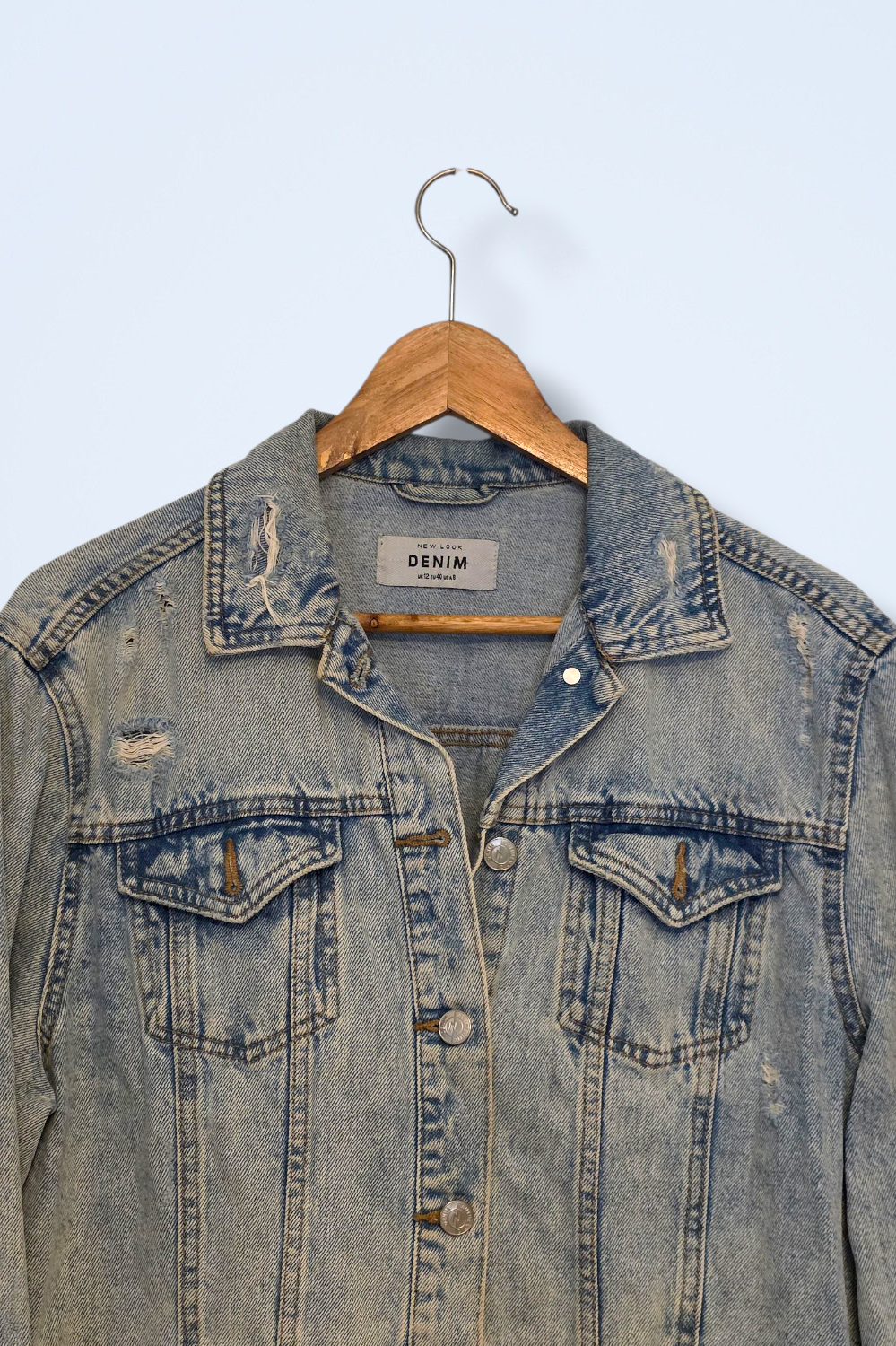 New Look UK 12 Long Sleeved Ripped Denim Jacket Button-up