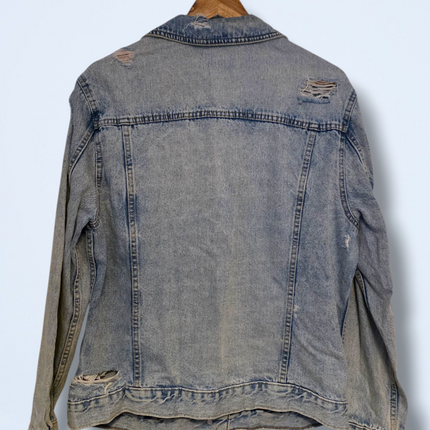 New Look UK 12 Long Sleeved Ripped Denim Jacket Button-up