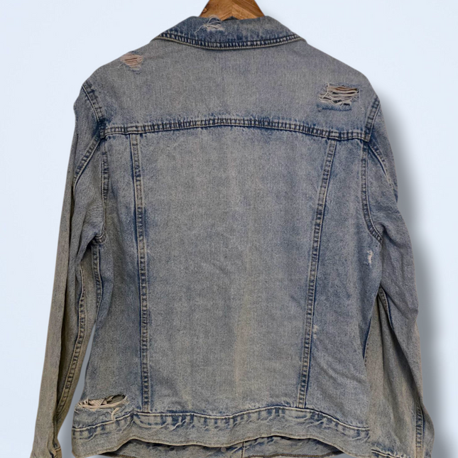 New Look UK 12 Long Sleeved Ripped Denim Jacket Button-up