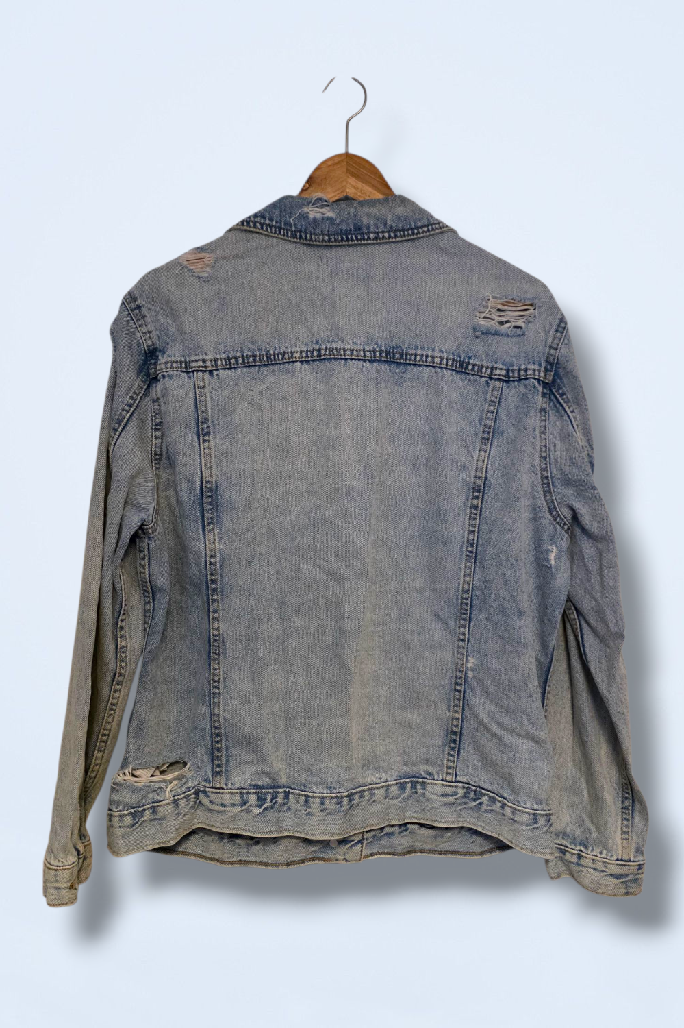 New Look UK 12 Long Sleeved Ripped Denim Jacket Button-up