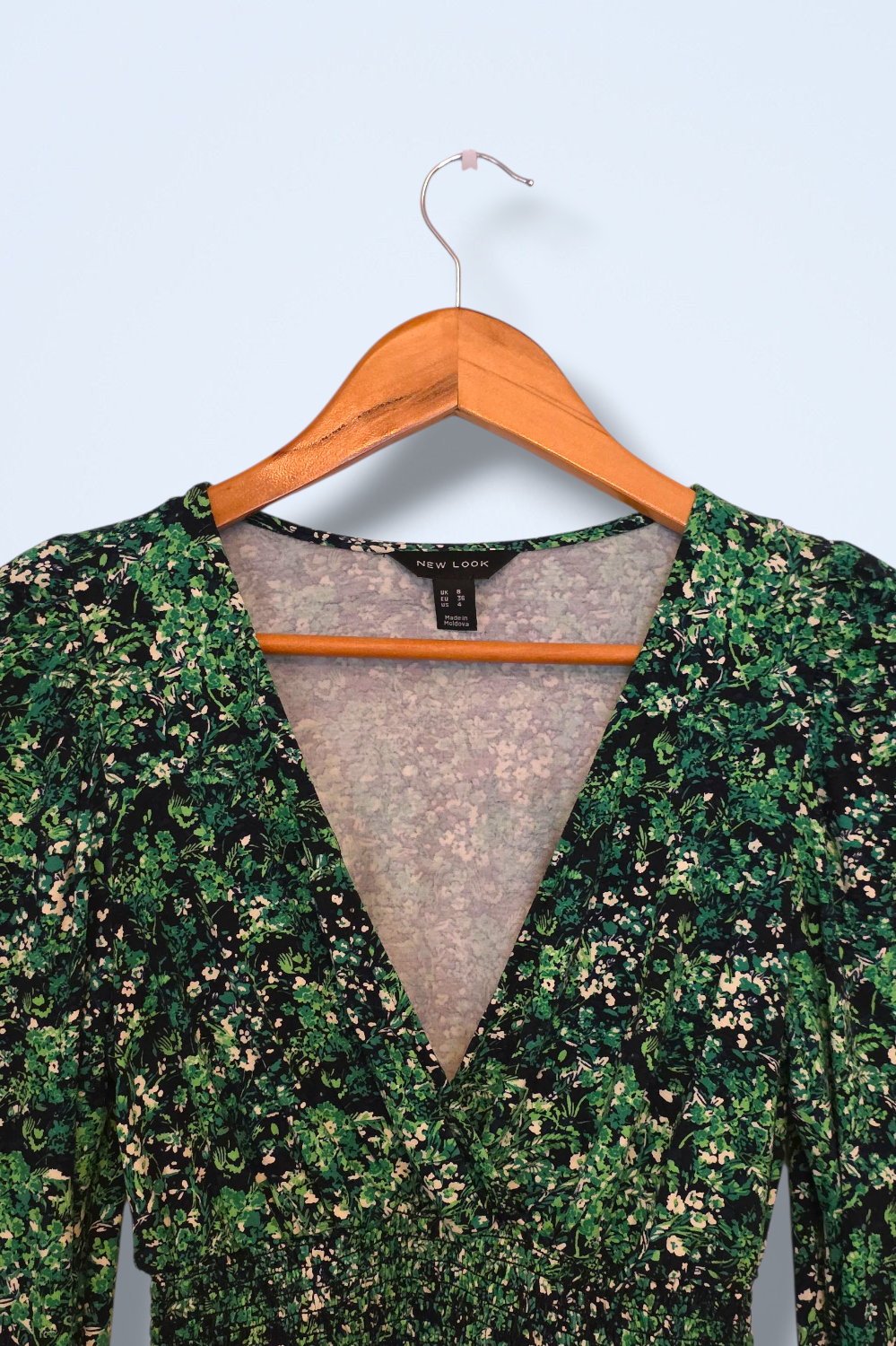 New Look Green Floral Crop Top Long Sleeves Size UK 8