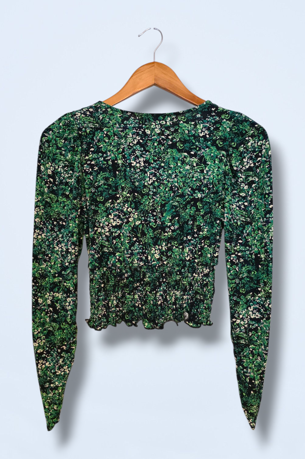 New Look Green Floral Crop Top Long Sleeves Size UK 8