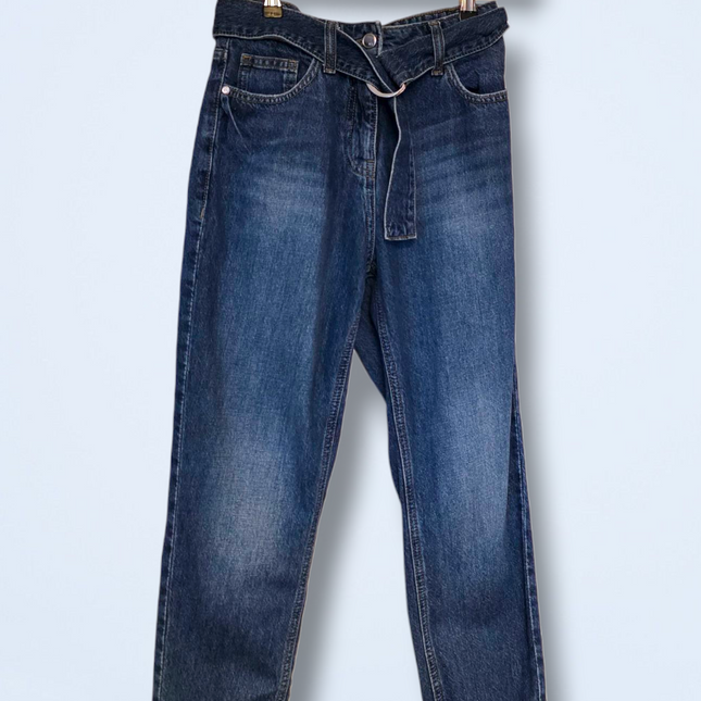 Next High Rise Belted Mom Jeans Size UK 8 Regular