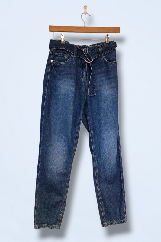 Next High Rise Belted Mom Jeans Size UK 8 Regular
