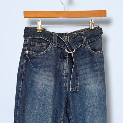Next High Rise Belted Mom Jeans Size UK 8 Regular