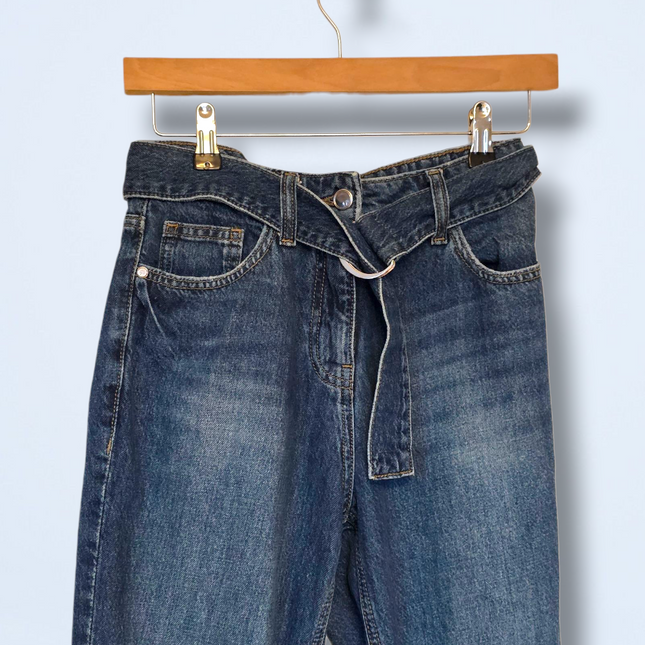 Next High Rise Belted Mom Jeans Size UK 8 Regular