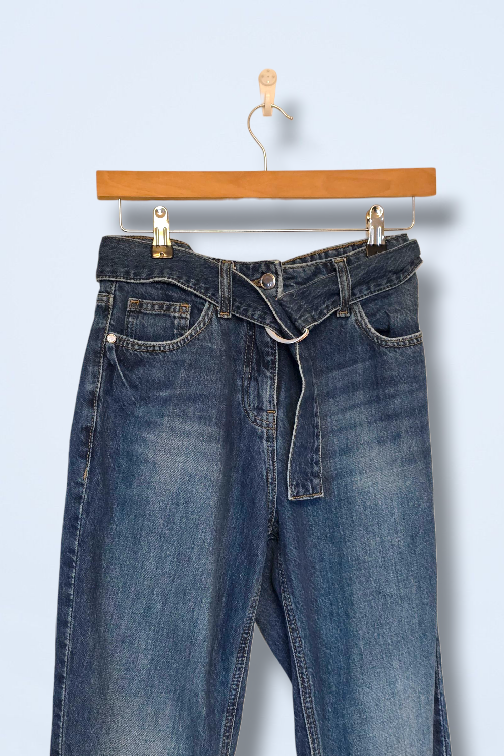 Next High Rise Belted Mom Jeans Size UK 8 Regular