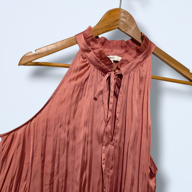 Next Dusky Pink Satin-feel Blouse High-neck UK 12