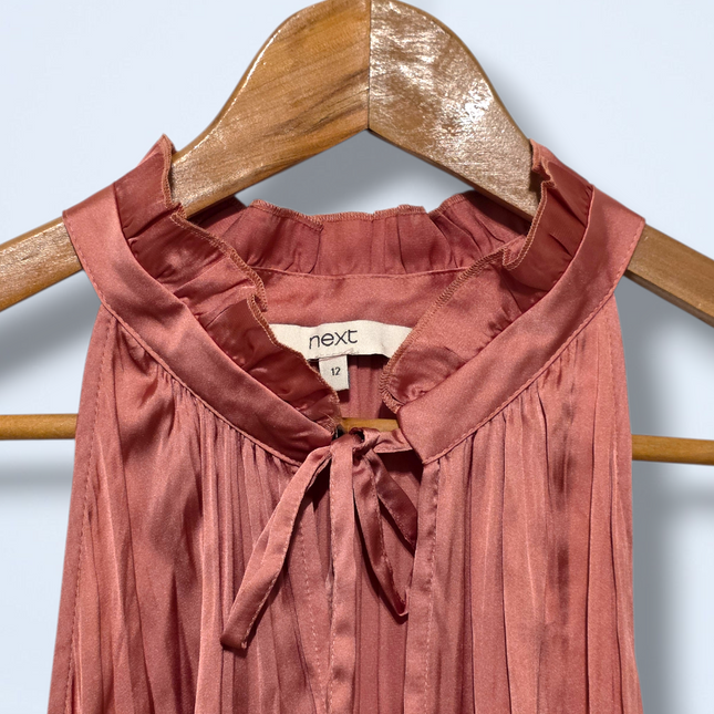 Next Dusky Pink Satin-feel Blouse High-neck UK 12