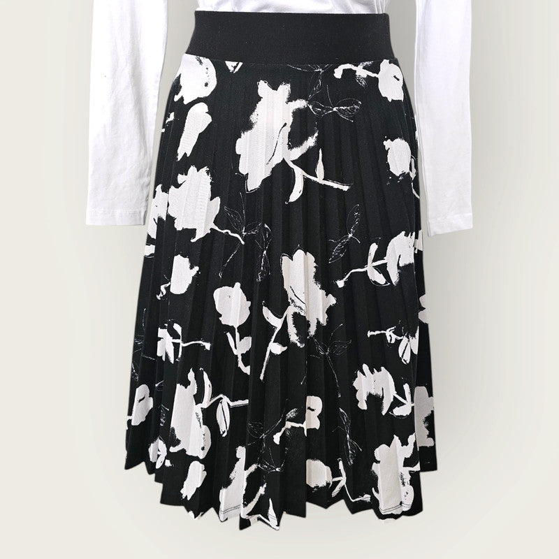 Next UK 12 Black & White Floral Pleated Skirt