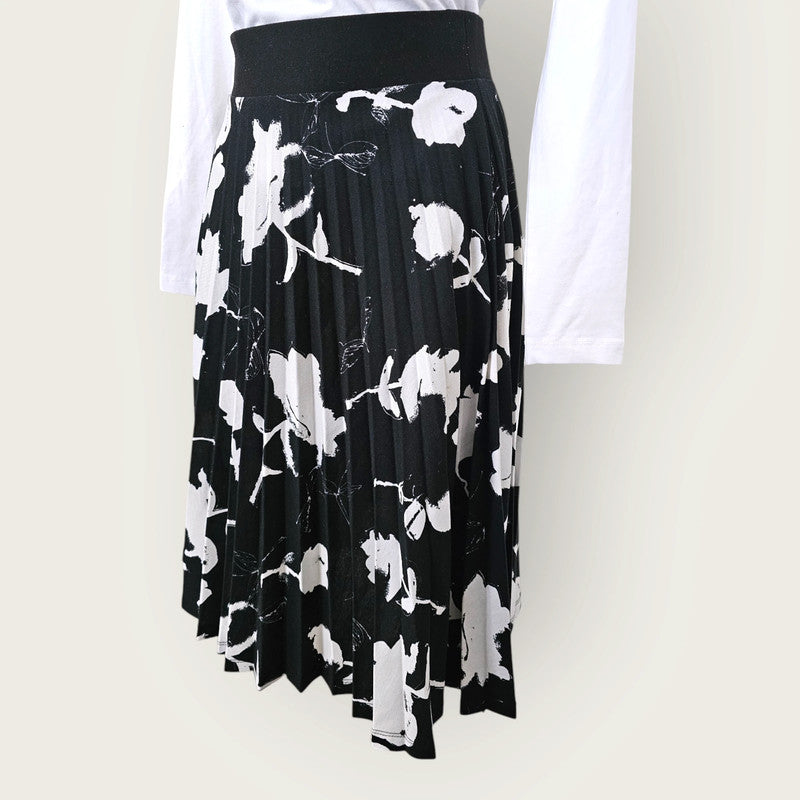 Next UK 12 Black & White Floral Pleated Skirt