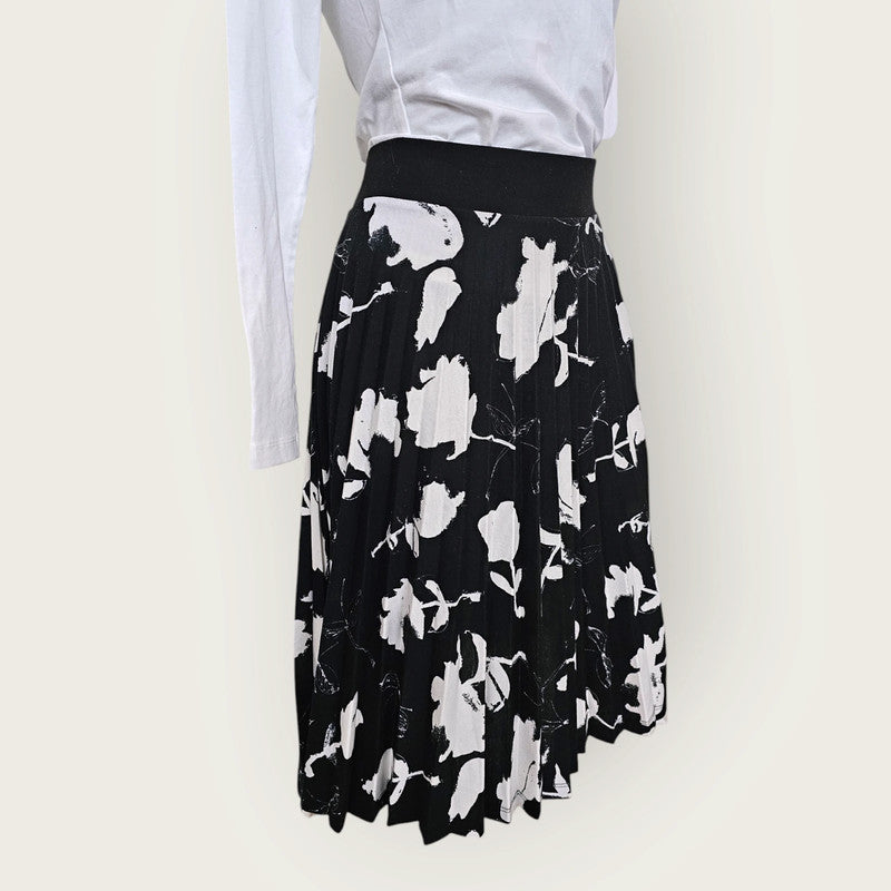 Next UK 12 Black & White Floral Pleated Skirt