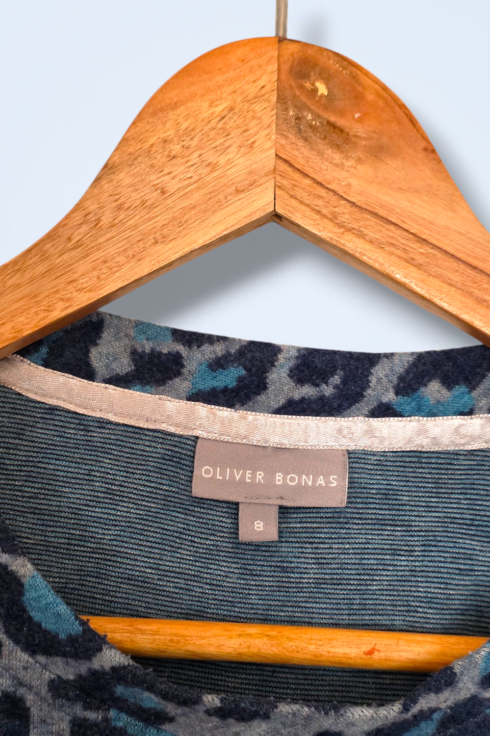 Oliver Bonas Blue Leopard Print Knitted Jumper Size 8