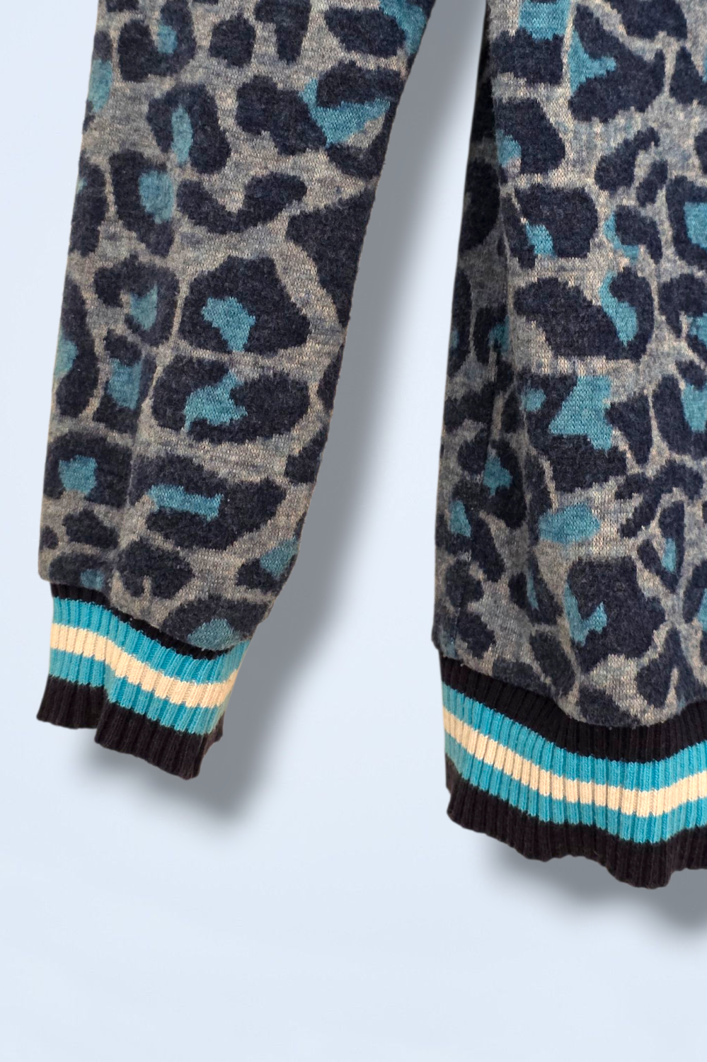 Oliver Bonas Blue Leopard Print Knitted Jumper Size 8