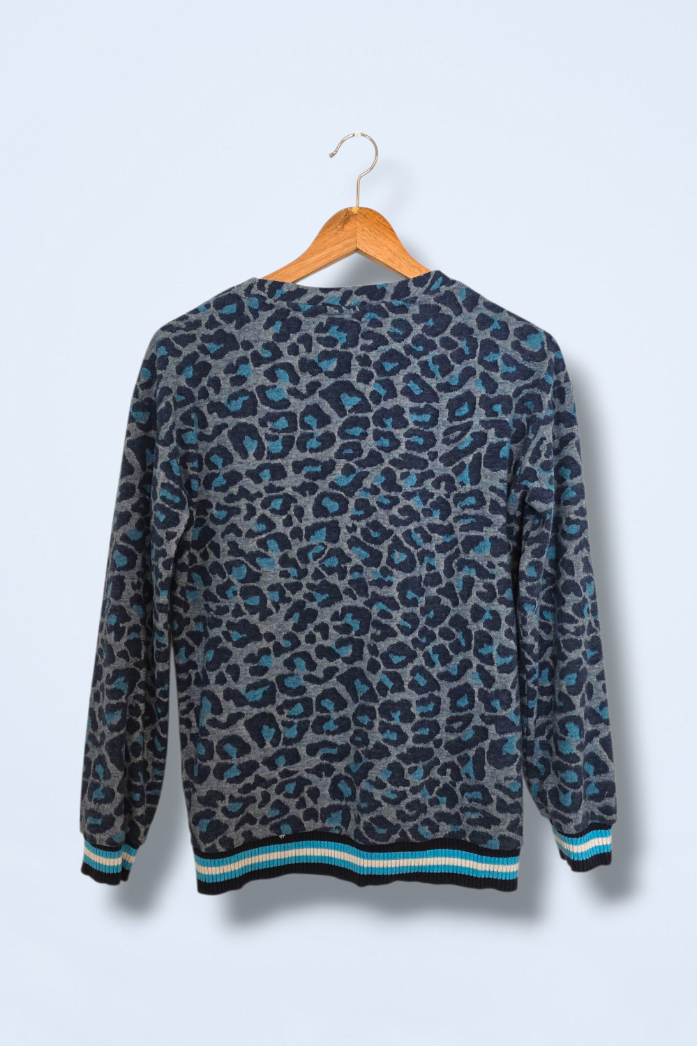 Oliver Bonas Blue Leopard Print Knitted Jumper Size 8