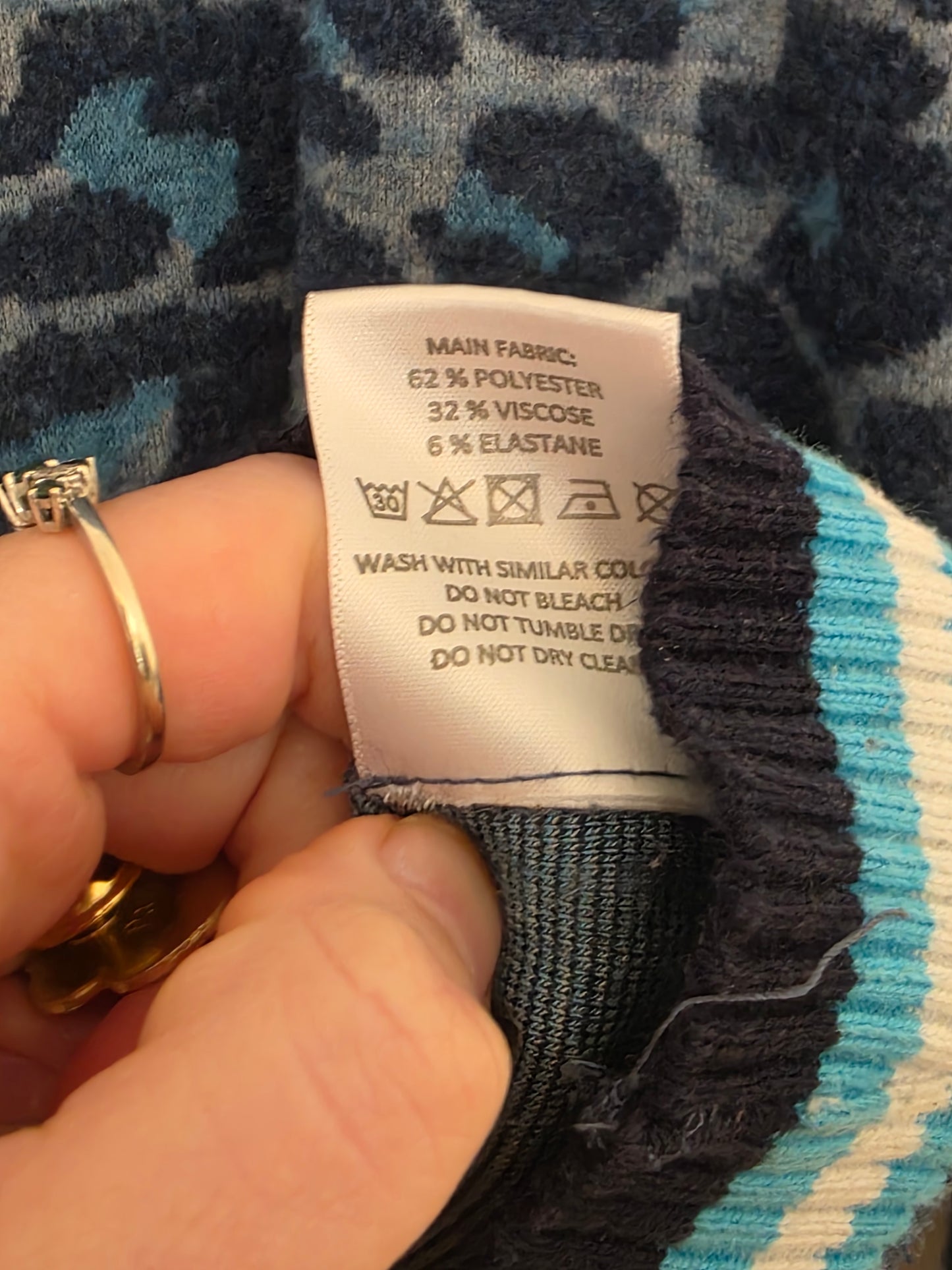 Oliver Bonas Blue Leopard Print Knitted Jumper Size 8