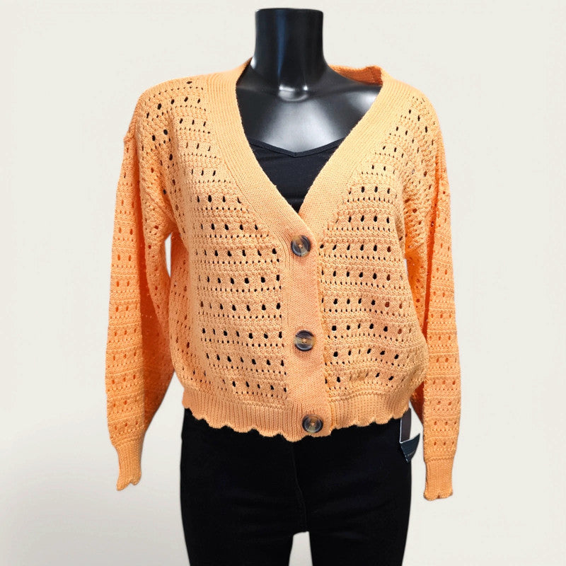 Orange Open-knit Cardigan - New, size small