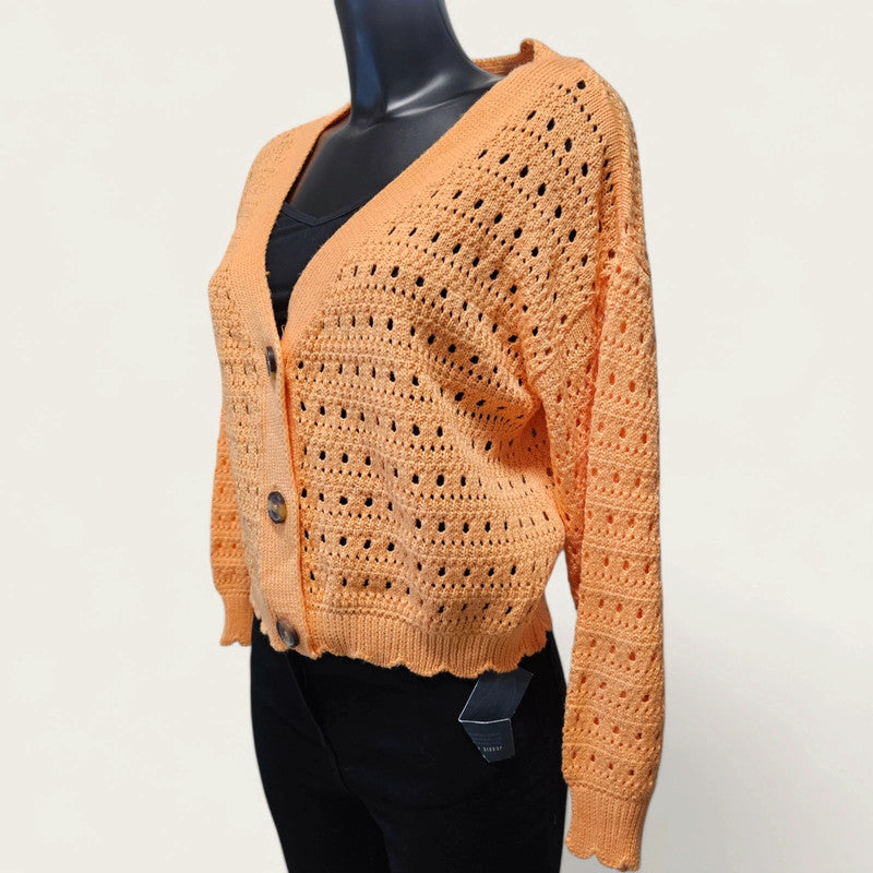 Orange Open-knit Cardigan - New, size small