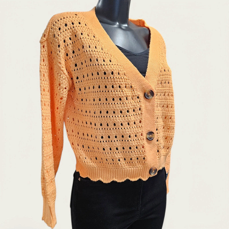 Orange Open-knit Cardigan - New, size small