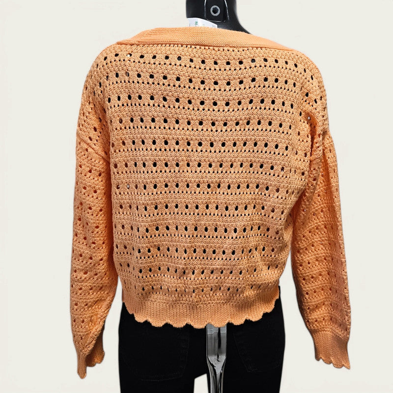 Orange Open-knit Cardigan - New, size small