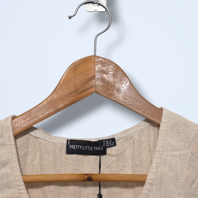 Pretty Little Thing – New UK 8 – Beige with Tied Front – Linen Blend