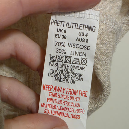 Pretty Little Thing – New UK 8 – Beige with Tied Front – Linen Blend
