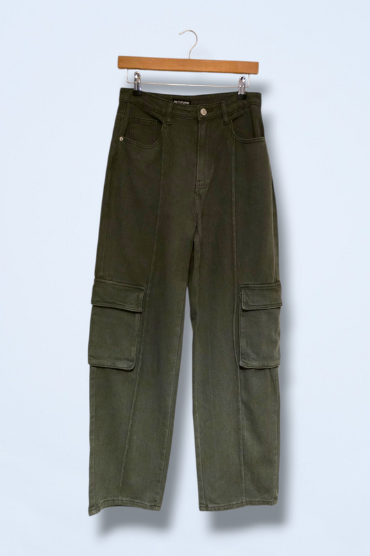 Khaki Green High Waist Cargo Jeans Pretty Little Thing Size 10