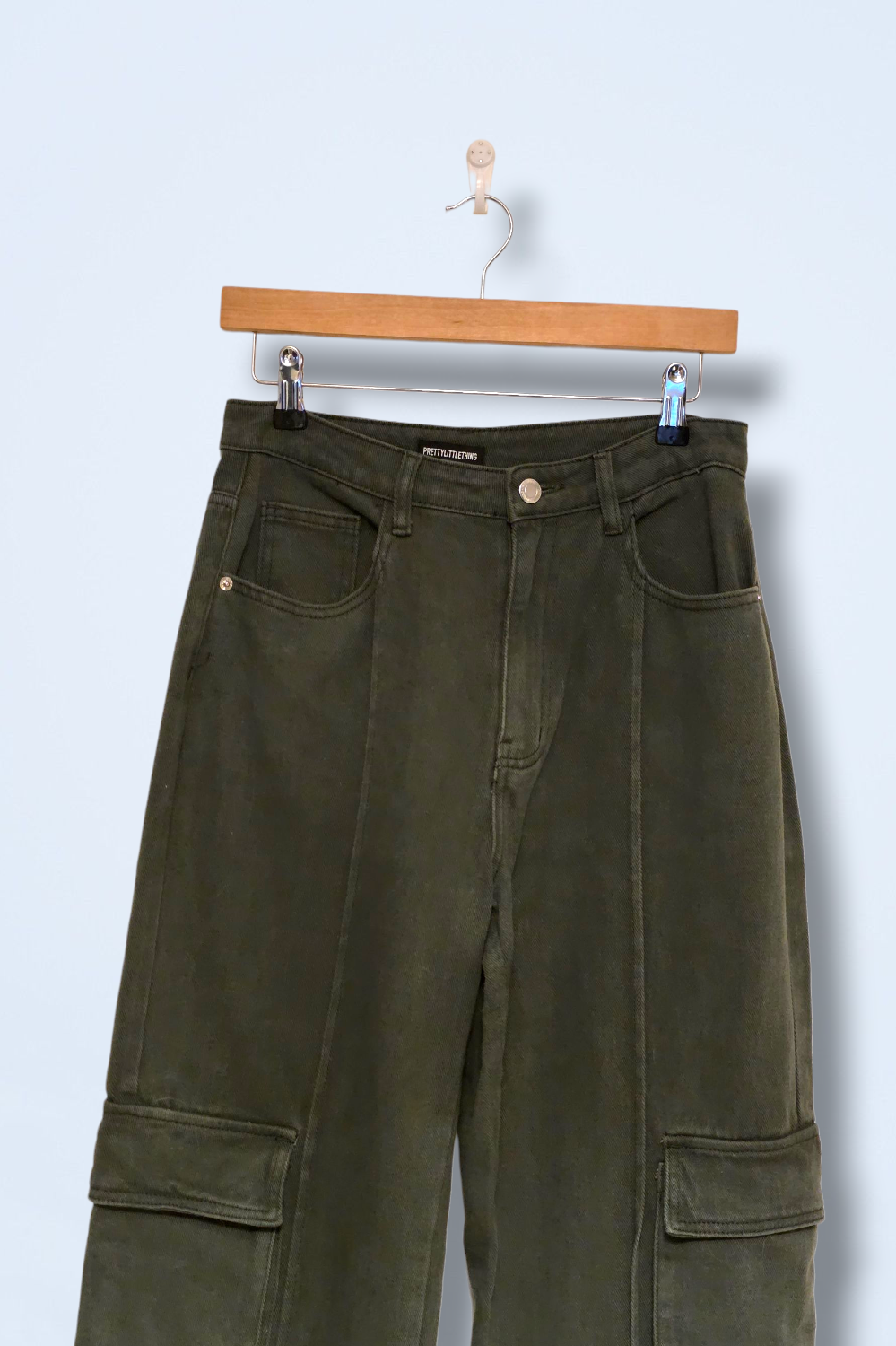 Khaki Green High Waist Cargo Jeans Pretty Little Thing Size 10