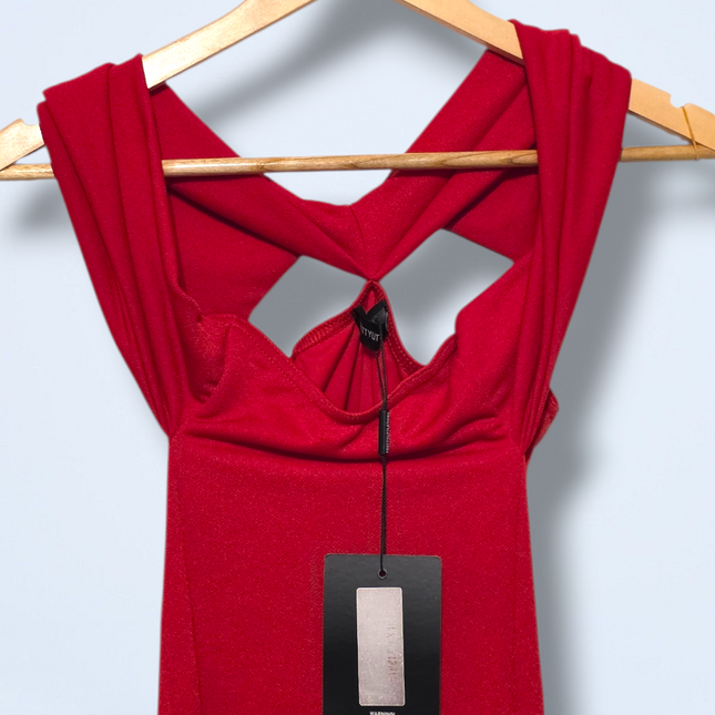 Pretty Little Thing – NWT – Red Midi-dress – Ruffle Detailing