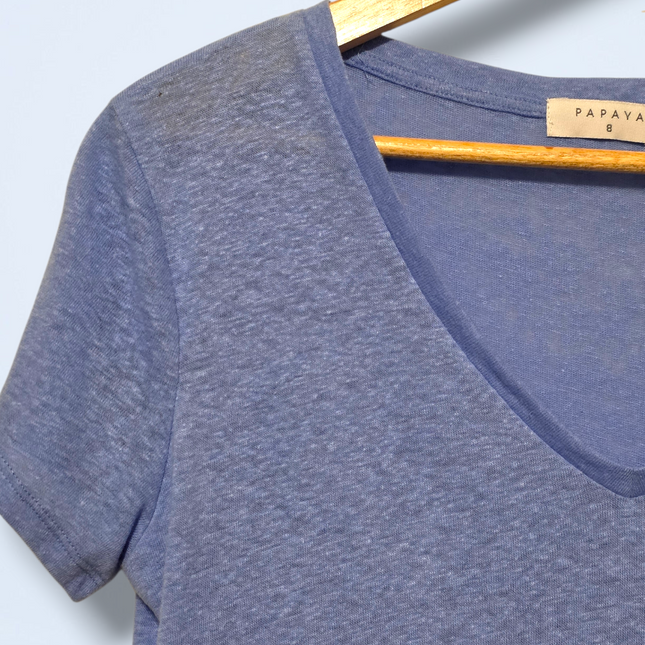 Papaya – Size UK 8 – Pale Blue Casual T-Shirt Linen Blend