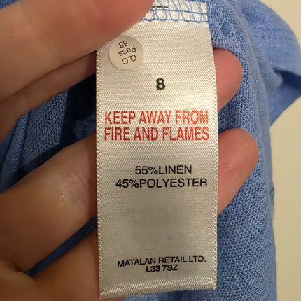 Papaya – Size UK 8 – Pale Blue Casual T-Shirt Linen Blend