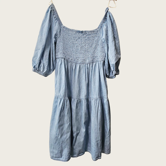 Papaya Denim Shirred Summer Dress UK 10 New