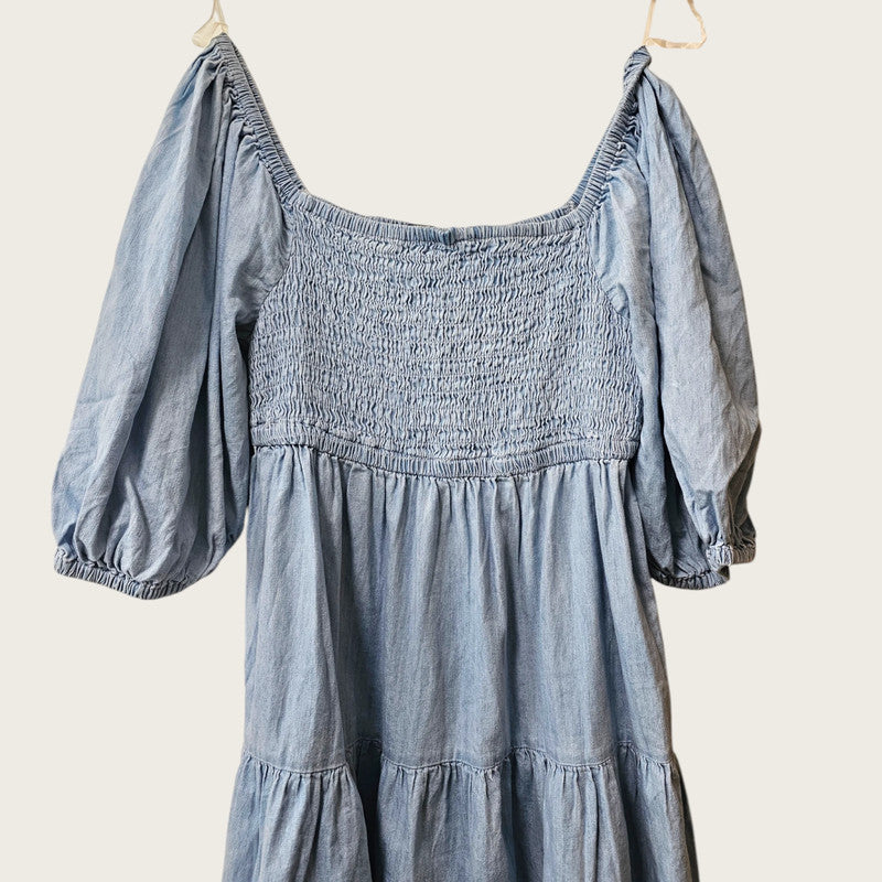 Papaya Denim Shirred Summer Dress UK 10 New