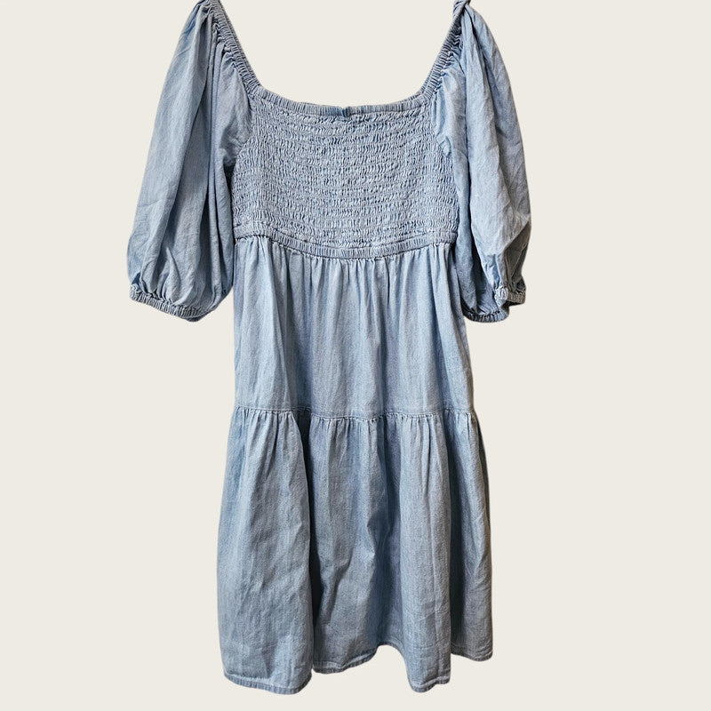 Papaya Denim Shirred Summer Dress UK 10 New