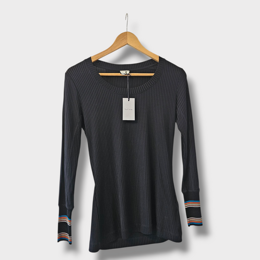 Paul Smith Black Ribbed Top with Multi-Colour Cuff Detail – XS – New with Tags