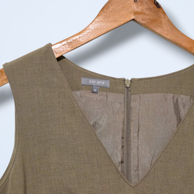 Grieg/Beige – Per Una V-Neck Suit Dress – Size 12 – Zip Back