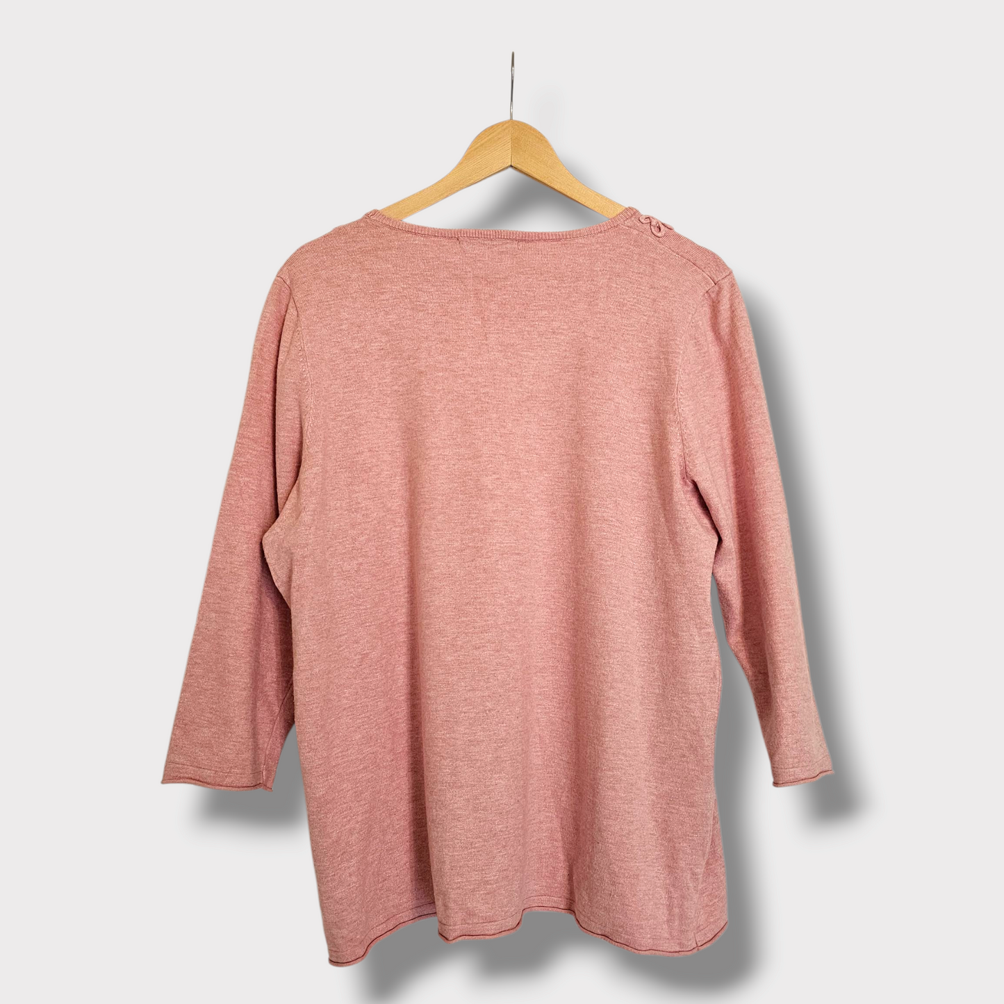 Bonmarché Pink Jumper – Size Large – Embroidered Neckline, 3/4 Sleeves