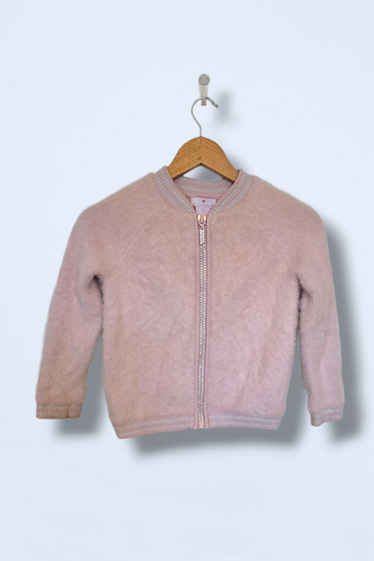 Lulurain Baby Pink Eyelash Knit Zipped Jacket Age 7-8