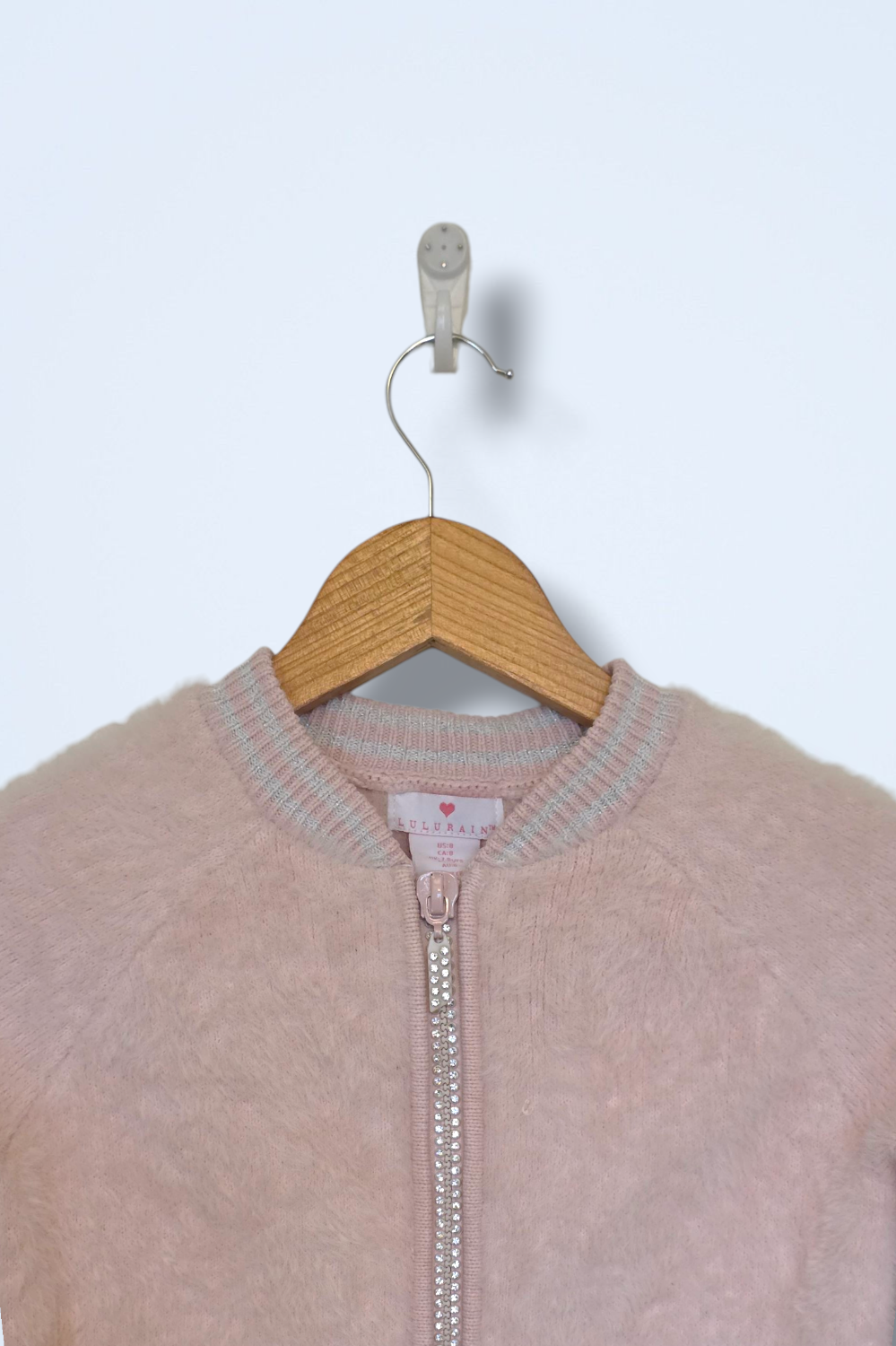 Lulurain Baby Pink Eyelash Knit Zipped Jacket Age 7-8