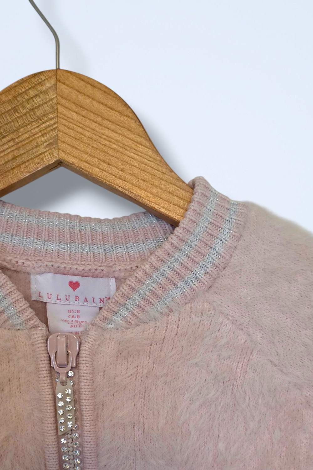 Lulurain Baby Pink Eyelash Knit Zipped Jacket Age 7-8